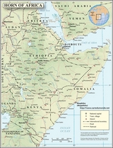 Mapa Rogu Afryki angielskim z wytłoczonym